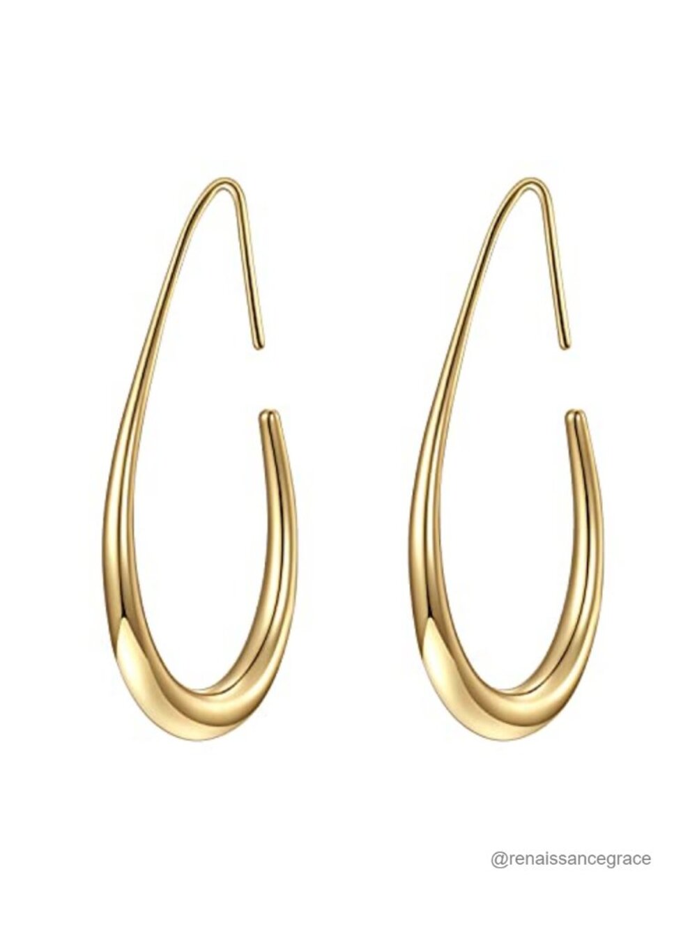 Lightweight Teardrop Hoop Earrings for Women - 14k Gold Plated Oval Pull